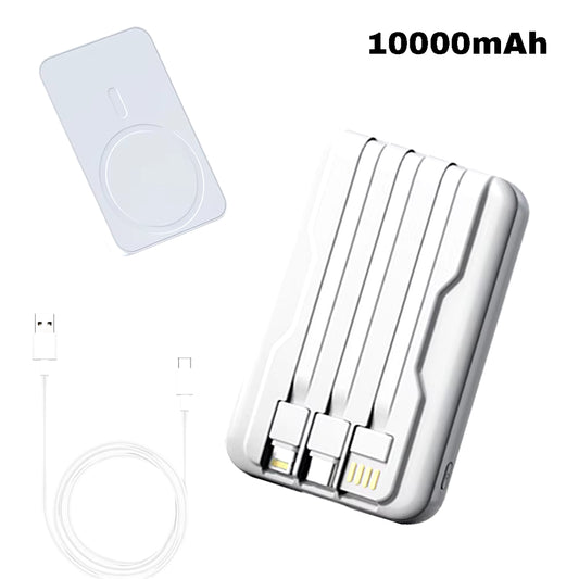 Magnetic Portable Power Bank – 10,000mAh, 15W Wireless Fast Charging, Built-In Cable for Android & Apple